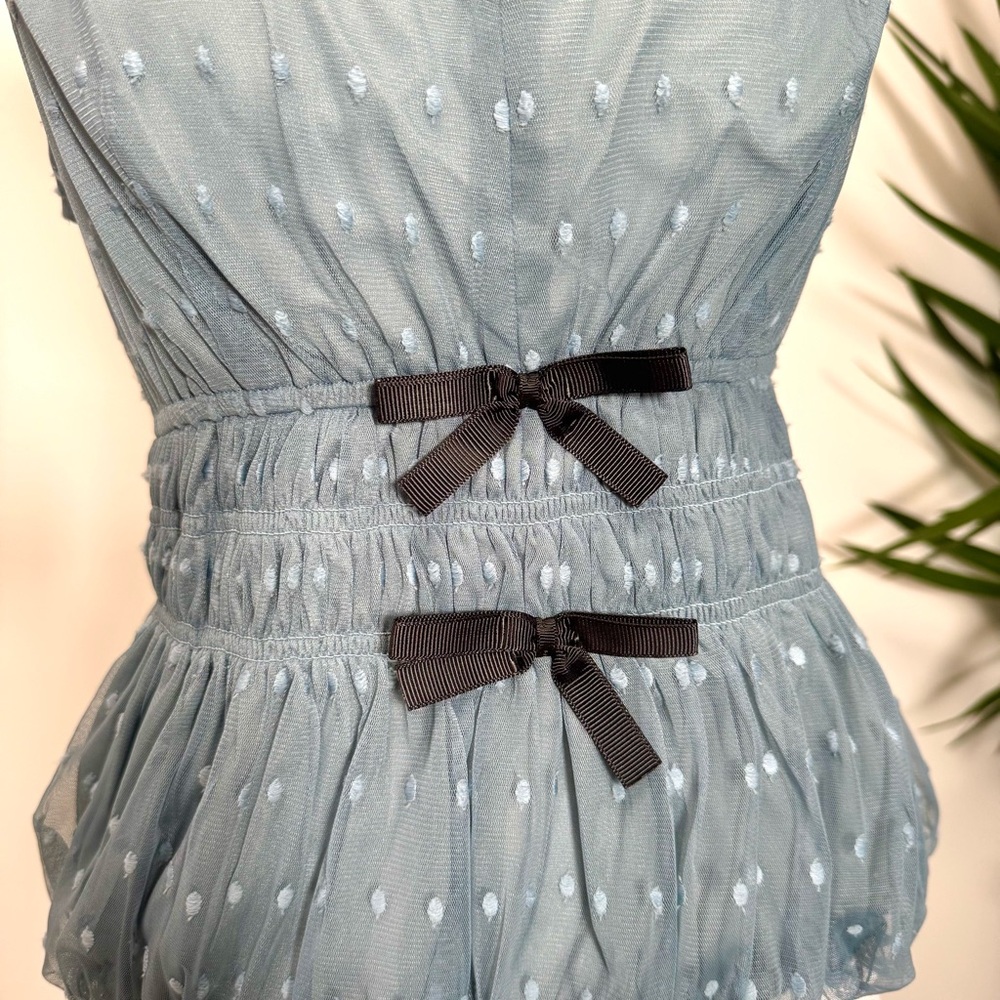 Anthropologie Dolan Bow Trim Sheer Bubble Top NWT S Blue Coquette Fairy - Picture 9 of 10